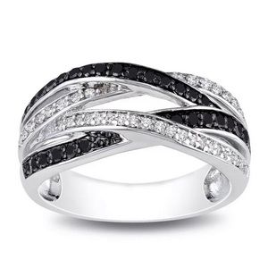 Infinity Black & White Sapphire 925 Silver Ring